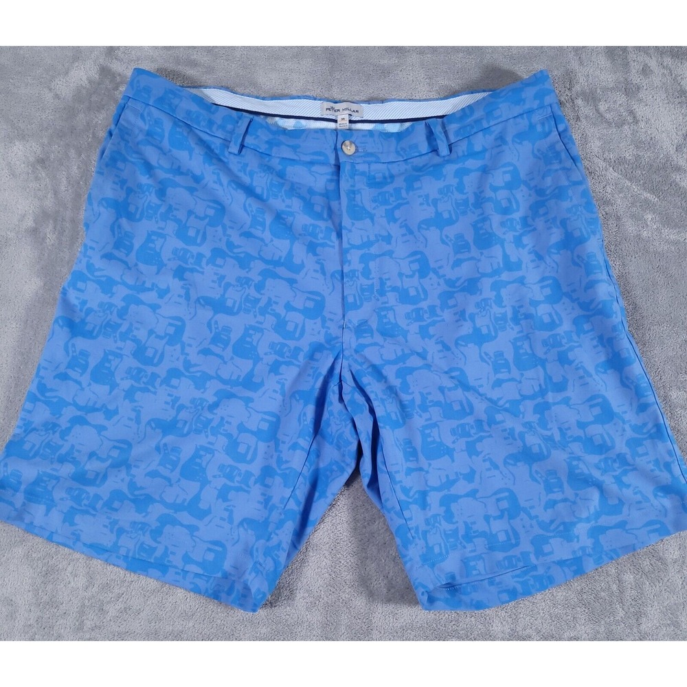 Peter Millar Crown Sport Shorts Mens‎ 38 Golf Blue Stretch Guitar Print Chino